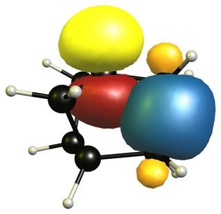 empty-occupied overlap in norbornane cation C-C to p